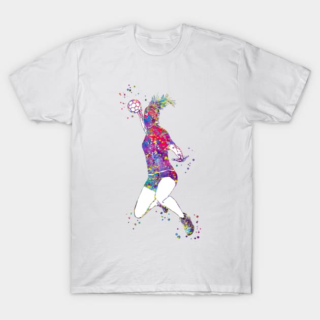 Handball Player Girl Hits The Ball T-Shirt by RosaliArt